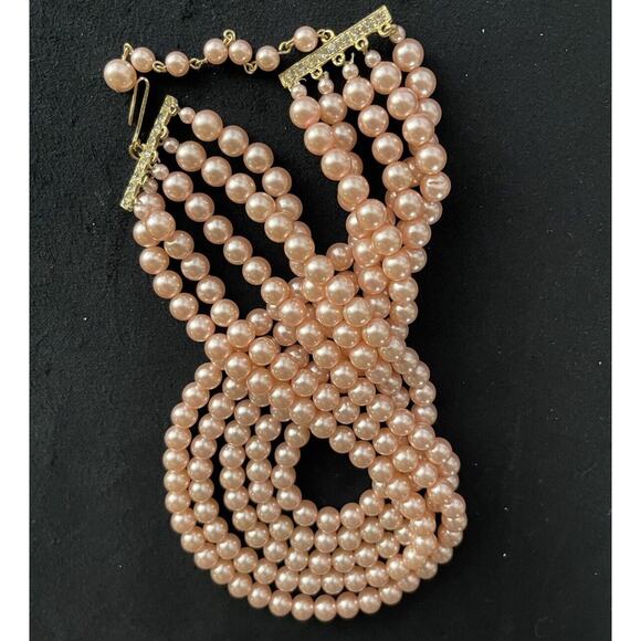 Pink Pearl Necklace Multi Strand Choker Statement Faux - Picture 15 of 16